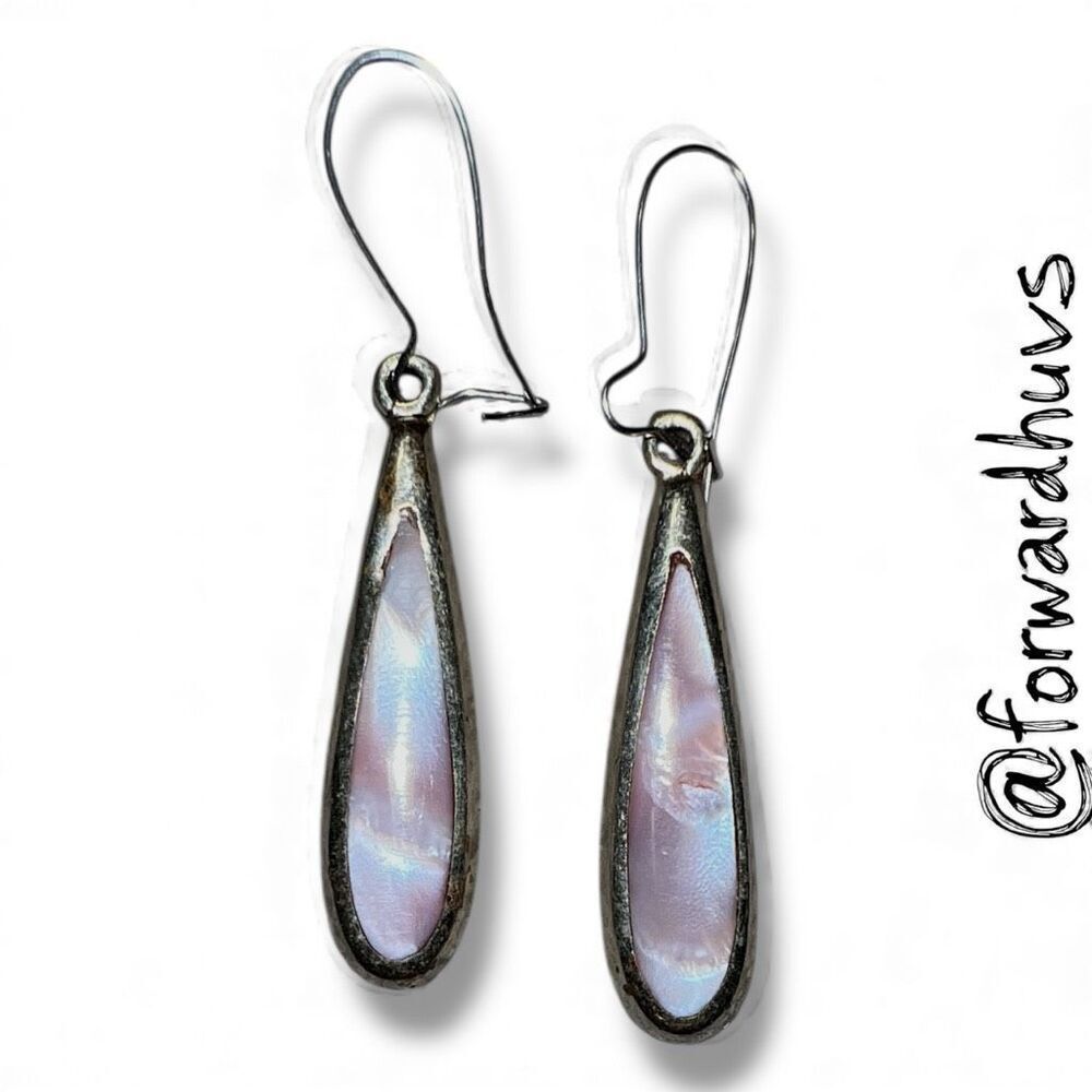 Teardrop Abalone Earrings – 1.5” Dangle – Alpaca Mexico – Iridescent Inlay